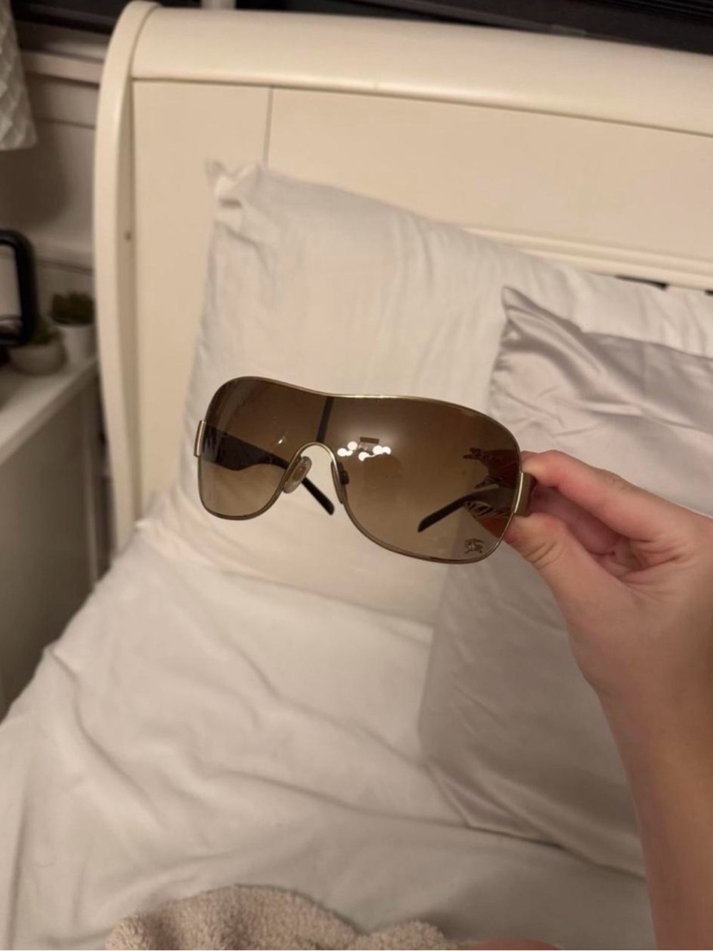 Burberry Brown Gradient Shield Sunglasses with Gold Accents